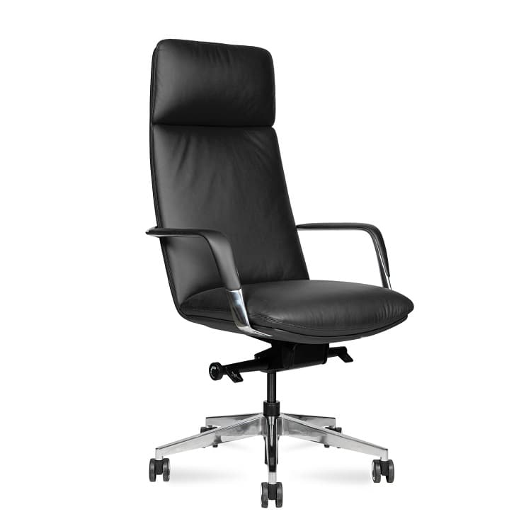 Кресло офисное Norden Neo HD-2218H black (черная кожа/алюминиевая база)