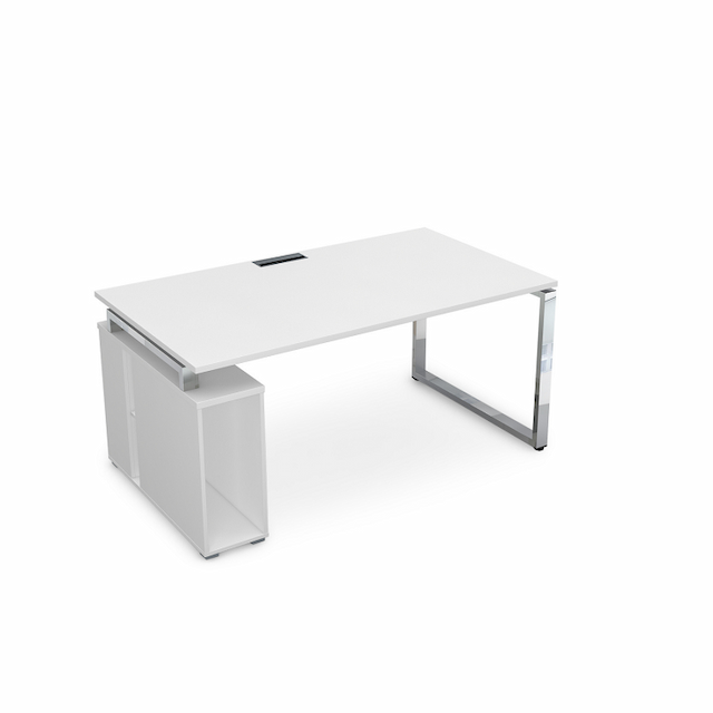 Стол с тумбой под системный блок АЛСАВ Gloss line НССБ-О.994 белый премиум/металл глянец